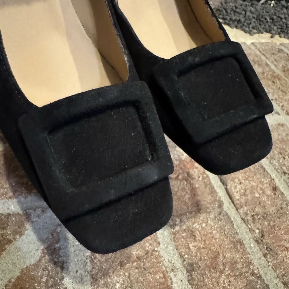 Ann Mashburn Buckle Heel Black Suede Block Made in Italy 36 US 5.5 #242 - Picture 9 of 16